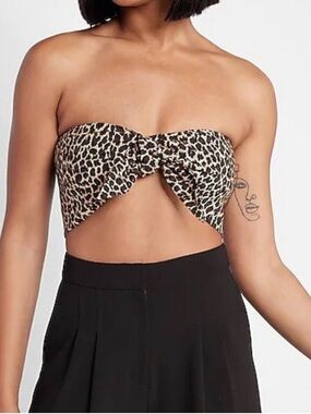 Express Leopard-Print Linen Strapless Bandeau - Black & Pink
